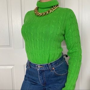 y2k lime green polo ralph lauren turtleneck